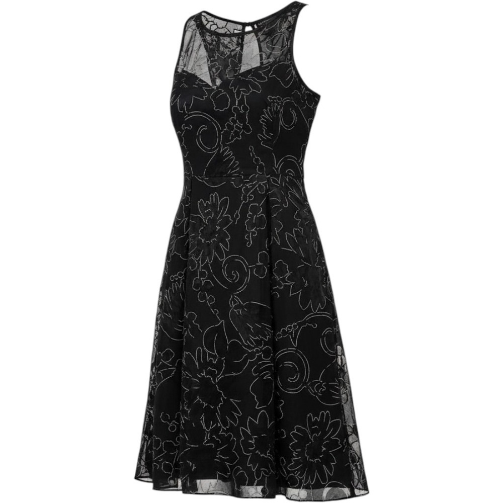 White House Black Market Black Silver Floral Mesh Fit Flare Dress Size 8